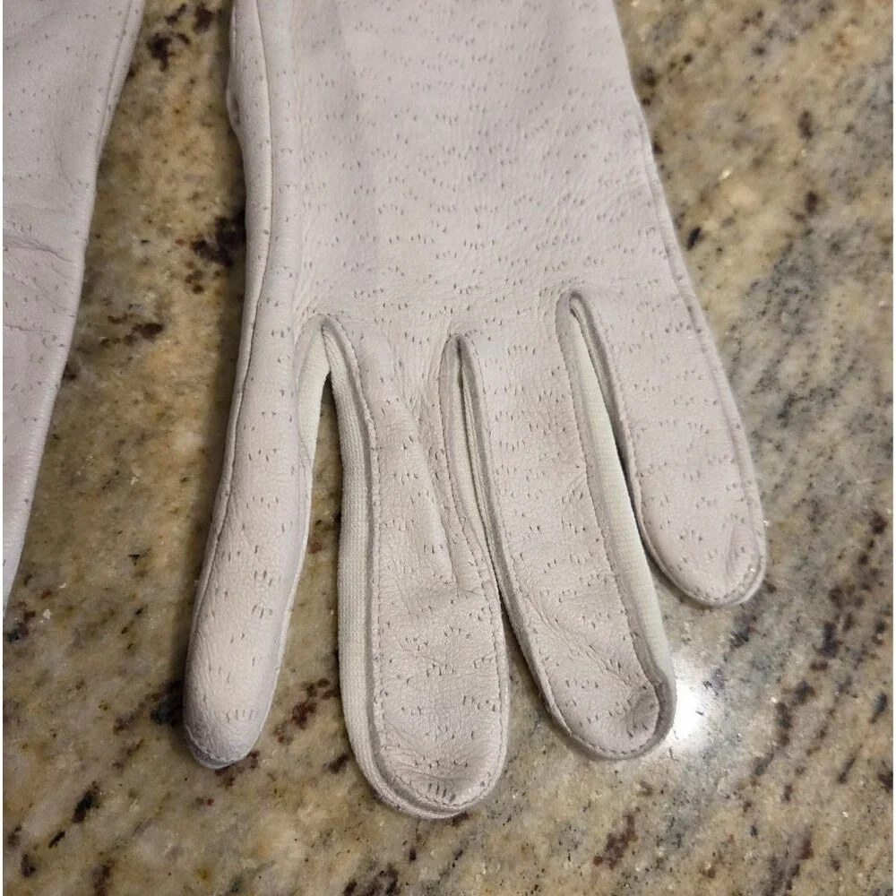 Vintage Womens Size L Gray Leather Stretch Deerskin Gloves
